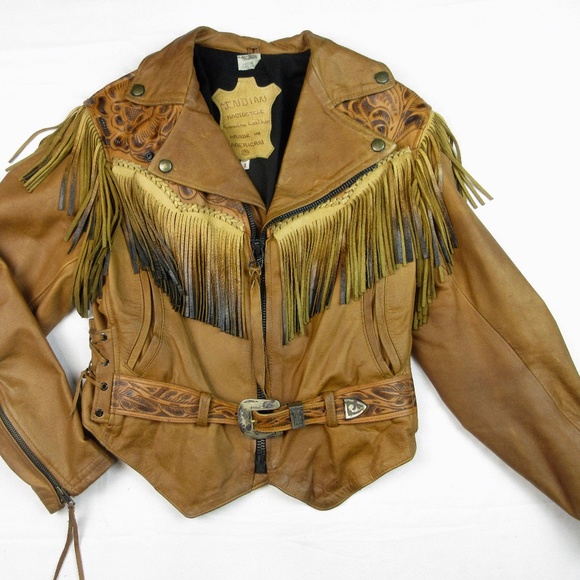 VTG 70's Leather Fringe Motorcycle Jacket Sz Small - Picture 2 of 15